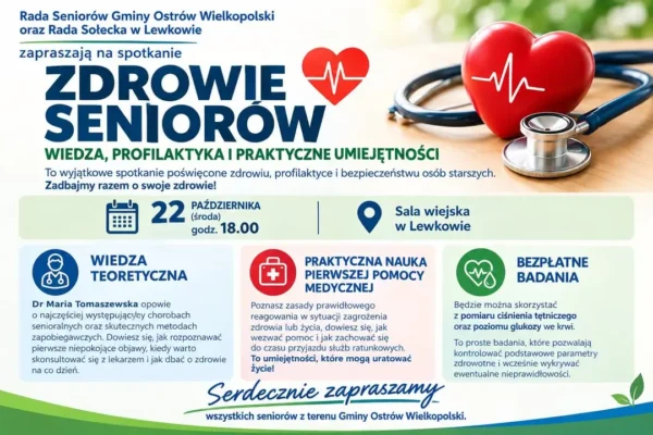 Seniorzy z gminy Ostrów Wielkopolski spotkają się w Lewkowie. Będzie nauka pierwszej pomocy i bezpłatne badania