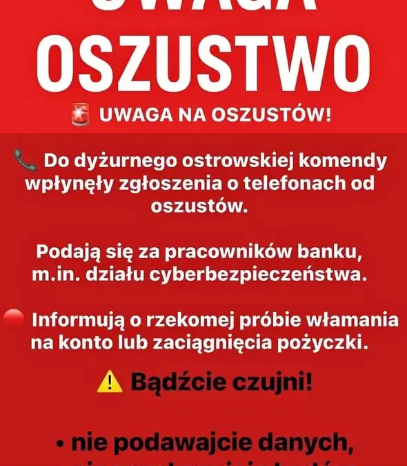 Ostrzeżenie przed oszustami podszywającymi się za pracowników banku