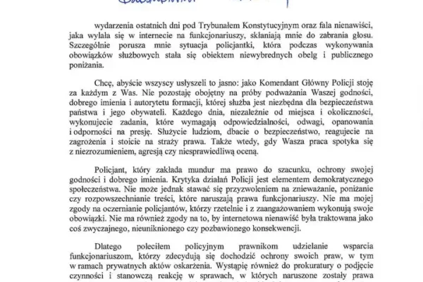 Komendant Główny Policji staje w obronie funkcjonariuszy: „Stoję za każdym z Was”