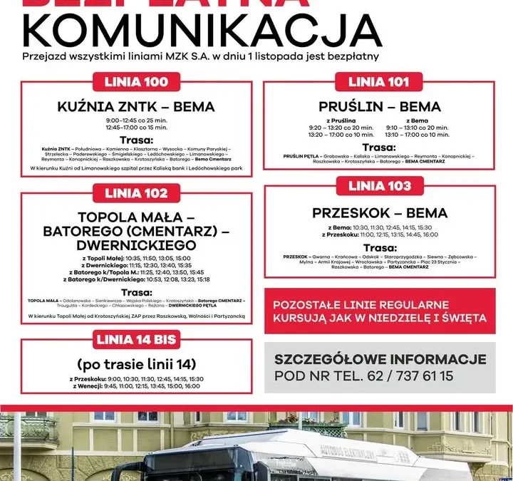 Bezpłatna komunikacja miejska w Ostrowie Wielkopolskim na Wszystkich Świętych