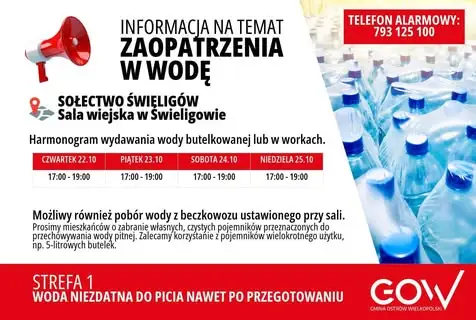 Zakaz spożywania wody w gminie Ostrów Wielkopolski – nowe punkty dystrybucji